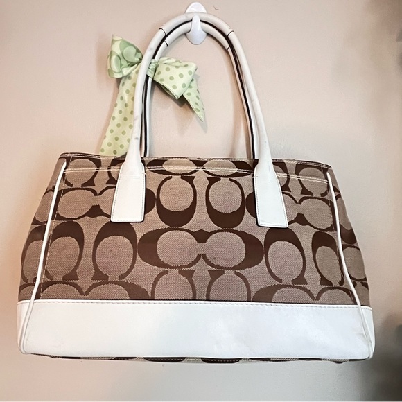 Coach Signature Khaki Ivory Large Madeline Tote Handbag11558 - Picture 4 of 12